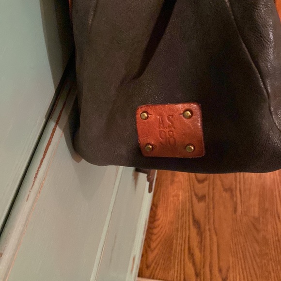 🤩HP🤩AS 98 Black Leather Satchel Shoulder Bag w/Brown Leather Straps & slide! - Picture 3 of 16